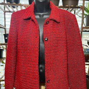 Vintage Requirements Red Boucle Jacket Blazer Metallic Thread Womens Size 10